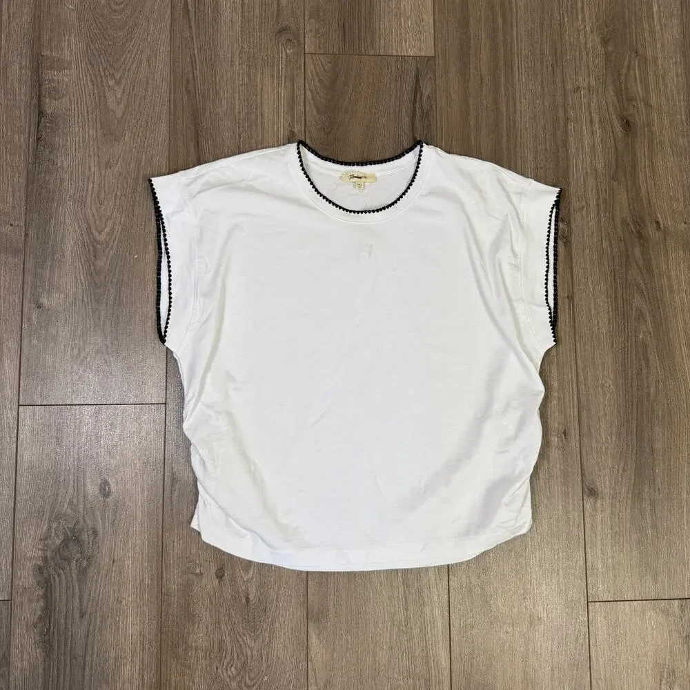 Madewell Side-Cinch Muscle Tee SZ 2XL White Crewneck Black Contrast Stitch Trim